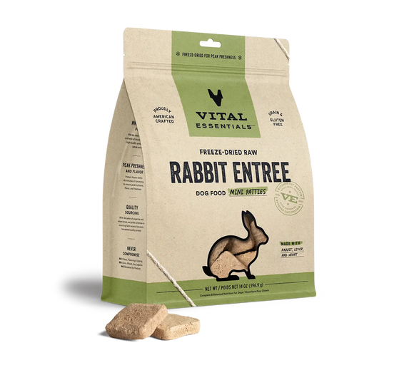 Vital Essentials Rabbit Entree Mini Patties Freeze Dried Raw Food For Dog