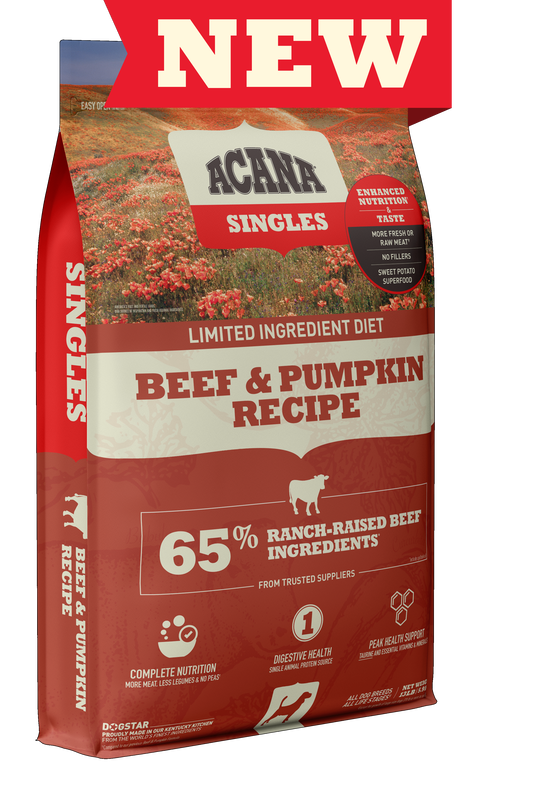 Front of Bag: ACANA Singles Dry Dog Food - Beef & Pumpkin