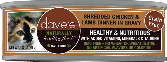 Dave's Naturally Healthy Shredded Chicken & Lamb Dinner in Gravy Grain Free Wet Cat Food
