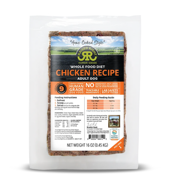 Raised Right Chicken Recipe Frozen Raw Adult Dog Food