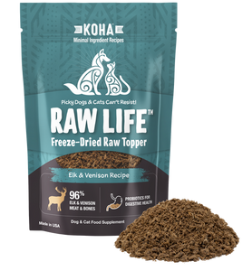 Koha Minimal Ingredient Raw Life Topper Elk & Venison Recipe Freeze Dried Dog Food