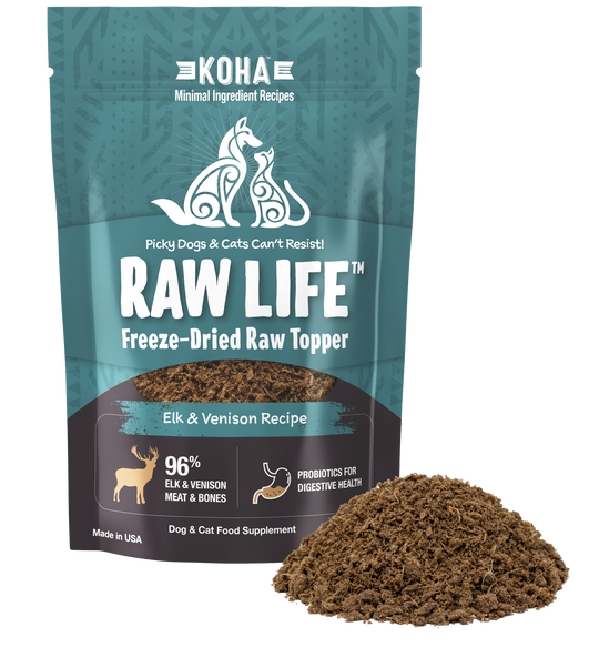 Koha Minimal Ingredient Raw Life Topper Elk & Venison Recipe Freeze Dried Dog Food