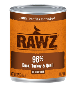 Rawz 96% Duck Turkey And Quail Grain Free Canned Wet Food For Dogs