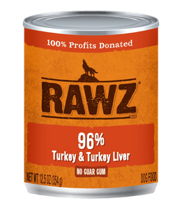 Rawz 96% Turkey And Turkey Liver Grain Free Canned Wet Food For Dogs