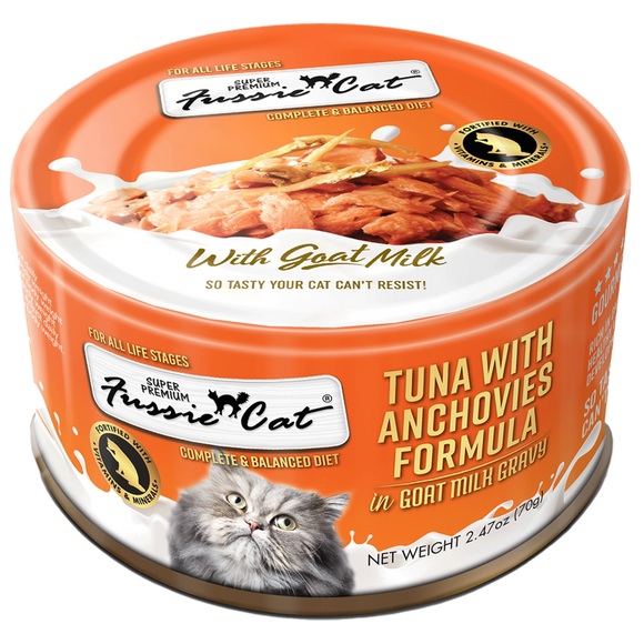 Fussie Cat Premium Tuna And Anchovies Formula In Goat Milk Gravy Grain Free Wet Food For Cats