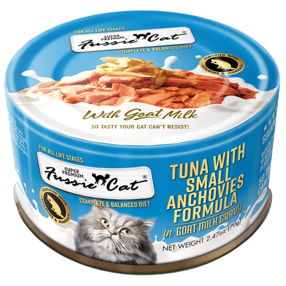Fussie Cat Premium Tuna And Small Anchovies Formula In Goat Milk Gravy Grain Free Wet Food For Cats