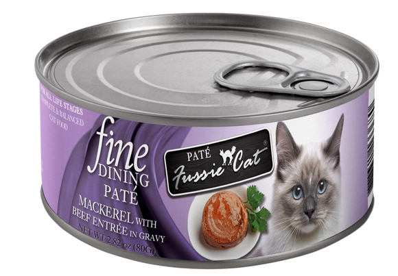 Fussie Cat Fine Dining Pate Mackerel And Beef Entree In Gravy Grain Free Wet Food For Cats