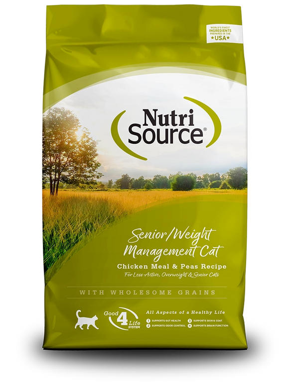 Nutrisource Senior Weight Management Chicken Meal And Peas Recipe Grain Inclusive Dry Food For Cats