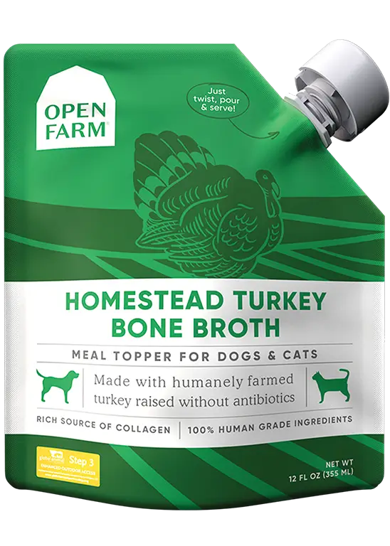 Open Farm Homestead Turkey Bone Broth Grain Free Wet Food Toppers For Dogs And Cats