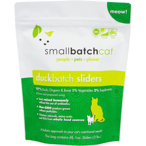 Smallbatch Duck Batch Sliders Grain Free Frozen Raw Food For Cats
