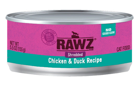 Rawz Shredded Chicken And Duck Canned Grain Free Wet Food For Cats