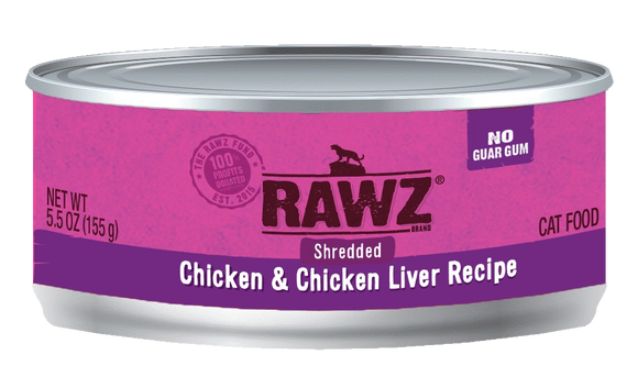 Rawz Shredded Chicken And Chicken Liver Canned Grain Free Wet Food For Cats