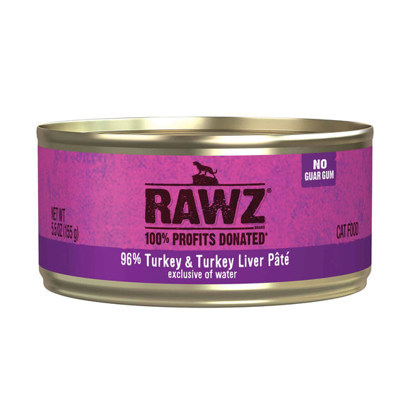 Rawz 96% Turkey And Turkey Liver Pate Canned Grain Free Wet Food For Cats