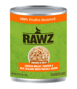 Rawz Shredded Chicken Breast Pumpkin New Zealand Green Mussels Grain Free Wet Food For Dogs