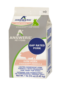 Answers Straight Pork Formula Limited Ingredient Frozen Raw Food For Dogs