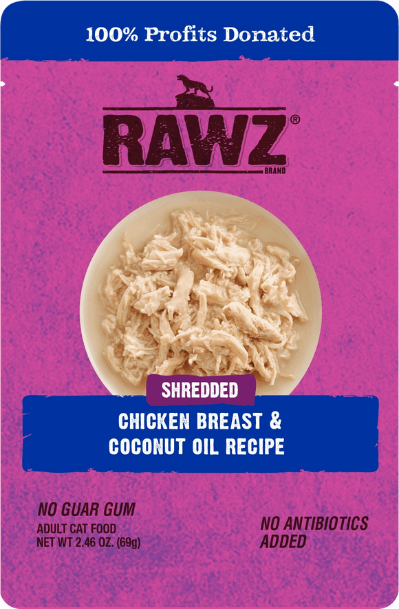 Rawz Shredded Chicken Breast And Coconut Oil Pouch Grain Free Wet Food For Cats