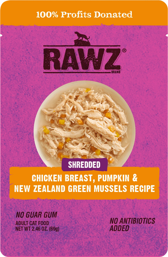 Rawz Shredded Chicken Breast Pumpkin And New Zealand Green Mussels Pouch Grain Free Wet Food For Cats