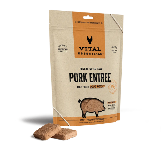 Vital Essentials Pork Entree Mini Patties Freeze Dried Raw Food For Cat