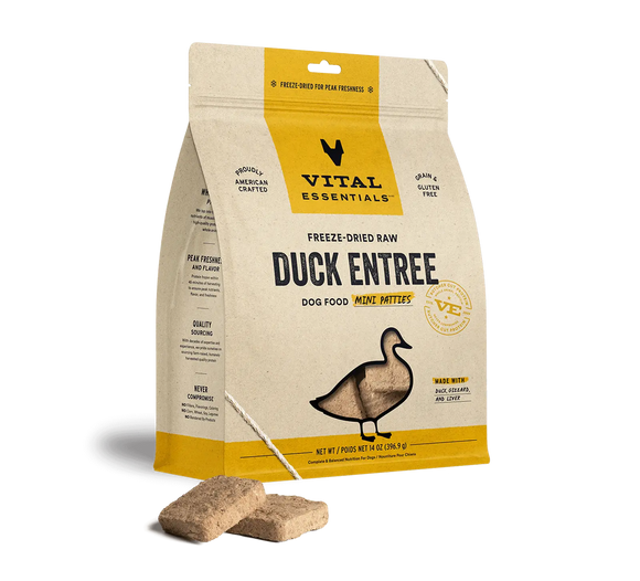Vital Essentials Duck Entree Mini Patties Freeze Dried Raw Food For Dog