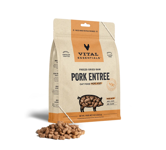 Vital Essentials Pork Entree Mini Nibs Freeze Dried Raw Food For Cat