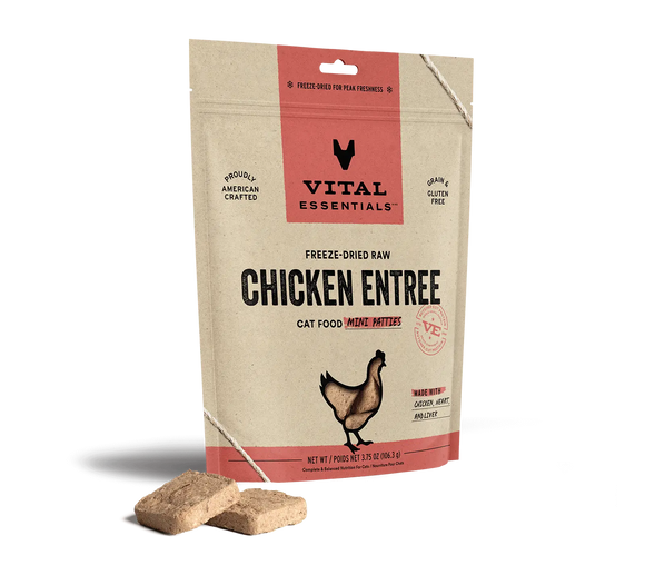 Vital Essentials Chicken Entree Mini Patties Freeze Dried Raw Food For Cat