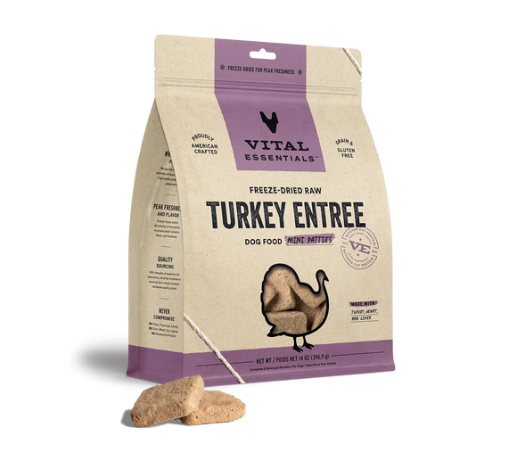 Vital Essentials Turkey Entree Mini Patties Freeze Dried Raw Food For Dog