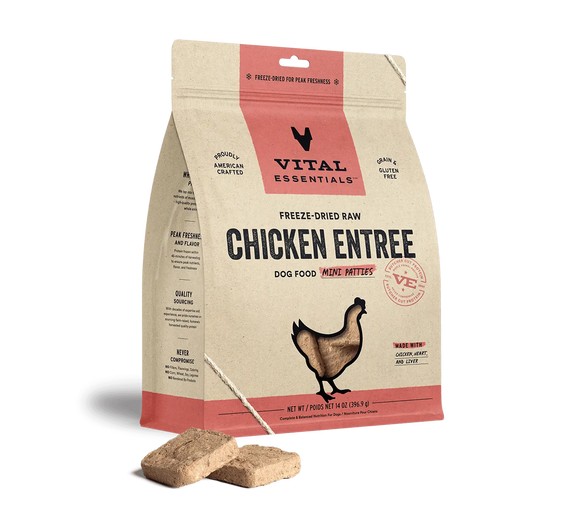 Vital Essentials Chicken Entree Mini Patties Freeze Dried Raw Food For Dog