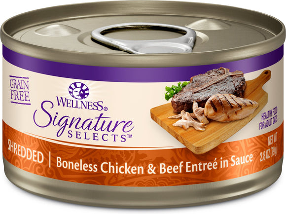 Wellness Core Signature Selects Shredded Boneless Chicken & Beef Entree in Sauce Grain Free Canned Cat Food