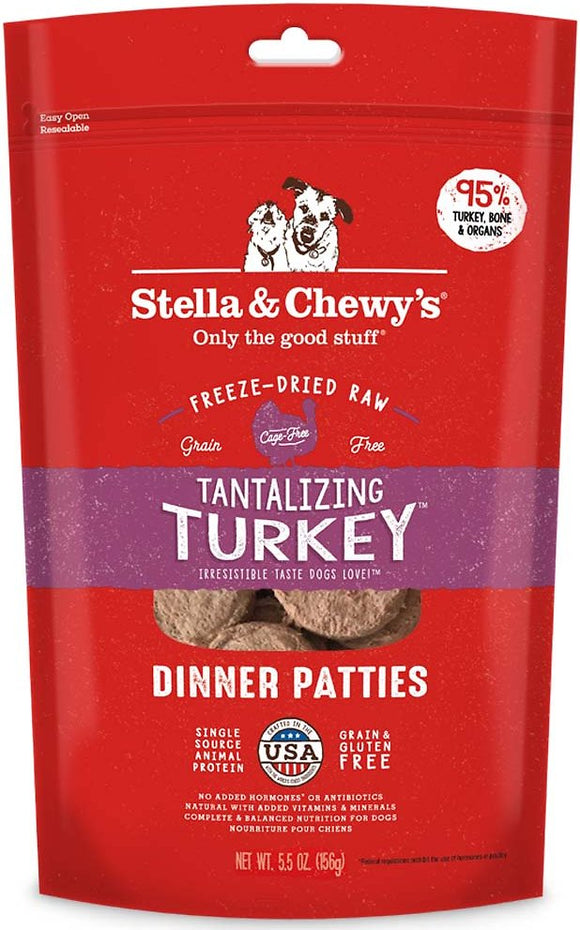 Stella & Chewy's Dinner Patties Tantalizing Turkey Grain Free Freeze Dried Raw Dog Food