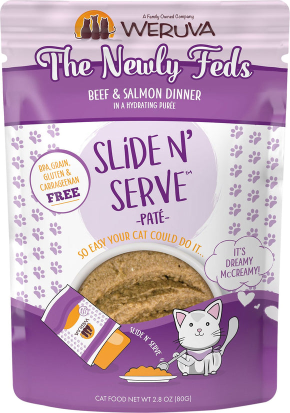 Weruva Slide N' Serve The Newly Feds Beef & Salmon Dinner In A Hydrating Puree Grain Free Cat Food