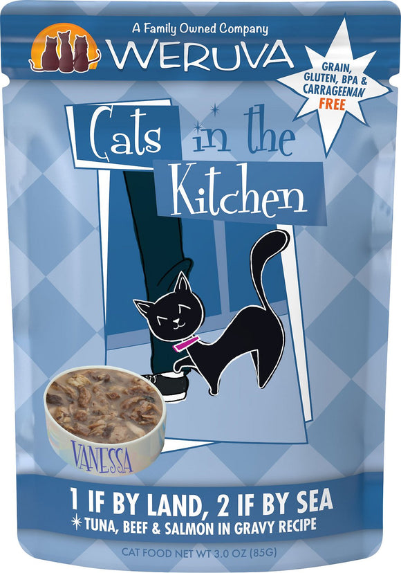 Weruva Cats In The Kitchen 1 If By Land, 2 If By Sea Tuna, Beef & Salmon In Gravy Recipe Grain Free Wet Cat Food