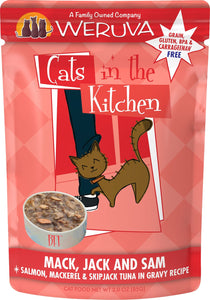 Weruva Cats In The Kitchen Mack, Jack & Sam Salmon, Mackerel & Skipjack Tuna In Gravy Recipe Grain Free Wet Cat Food