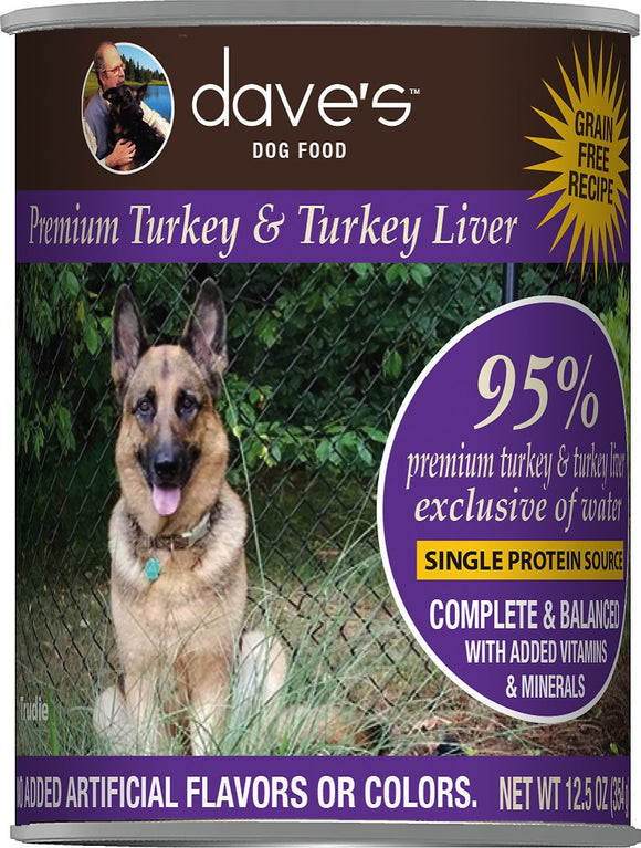 Dave's 95% Premium Meats Turkey & Turkey Liver Grain Free Wet Dog Food