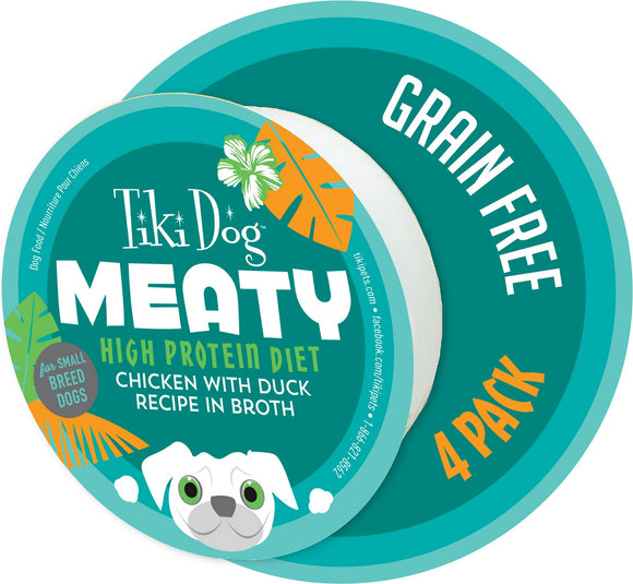 Tiki Dog Meaty High Protein Diet Chicken With Duck Recipe in Broth Grain Free Wet Dog Food
