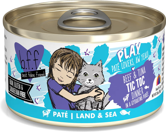Weruva Cat BFF Play Pate Lovers Beef & Tuna Tic Toc Dinner In A Hydrating Puree Wet Cat Food