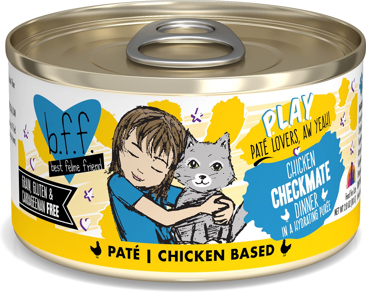 Weruva BFF PLAY Checkmate Chicken Dinner in a Hydrating Puree Pate Wet Cat  Food, (12) 2.8 oz Cans