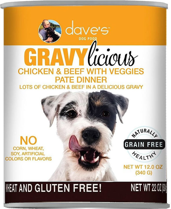 Dave's Gravylicious Chicken & Beef With Veggies Pate Dinner Grain Free Wet Dog Food