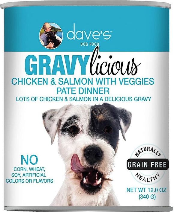 Dave's Gravylicious Chicken & Salmon With Veggies Pate Dinner Grain Free Wet Dog Food