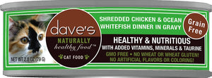 Dave's Naturally Healthy Shredded Chicken & Whitefish Dinner in Gravy Grain Free Wet Cat Food