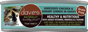 Dave's Naturally Healthy Shredded Chicken & Shrimp Dinner in Gravy Grain Free Wet Cat Food