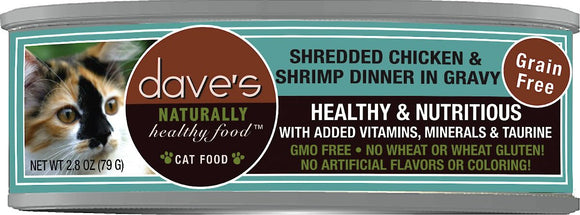 Dave's Naturally Healthy Shredded Chicken & Shrimp Dinner in Gravy Grain Free Wet Cat Food