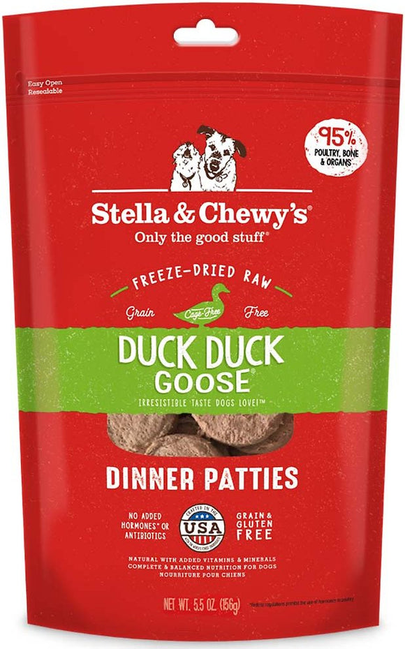 Stella & Chewy's Dinner Patties Duck Duck Goose Grain Free Freeze Dried Raw Dog Food