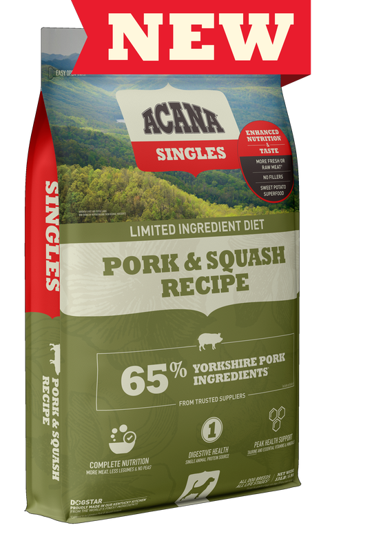 Front of Bag: Acana Grain Free Dry Dog Food - Pork and Squash 