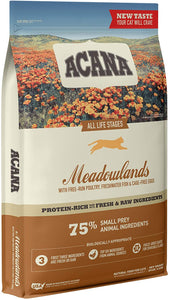 Bag of Acana All Life Stages Meadowlands Poultry, Fish, & Eggs Grain Free Dry Cat Food