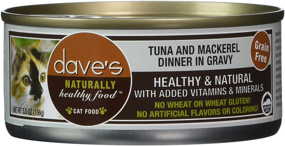 Dave's Naturally Healthy Tuna & Mackerel Dinner in Gravy Grain Free Wet Cat Food