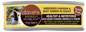 Dave's Naturally Healthy Shredded Chicken & Beef Dinner in Gravy Grain Free Wet Cat Food