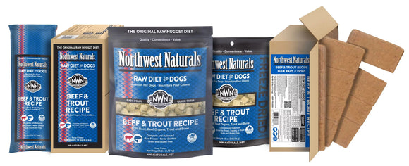 Northwest Naturals Beef Trout Grain Free Bulk Dinner Bars Frozen Raw Food For Dogs