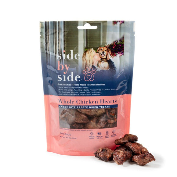 Side By Side Warming Whole Chicken Hearts Freeze-Dried Treats For Dog