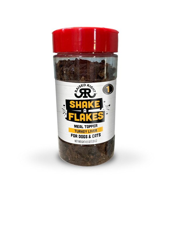 Raised Right Shake-A-Flakes Turkey Liver Grain Free Dog And Cat Meal Topper