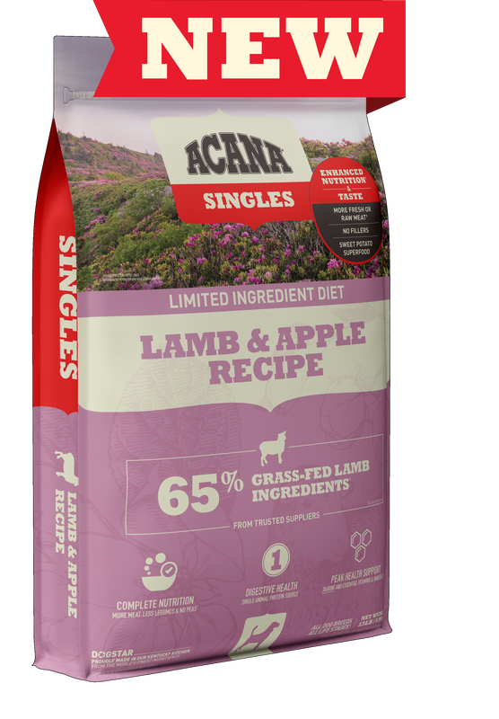 Front of Bag: Acana singles lamb and apple dry dog food
